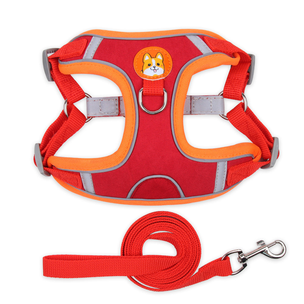 Hundegeschirr mit Leine – Wildleder, Reflektierend, S–XL