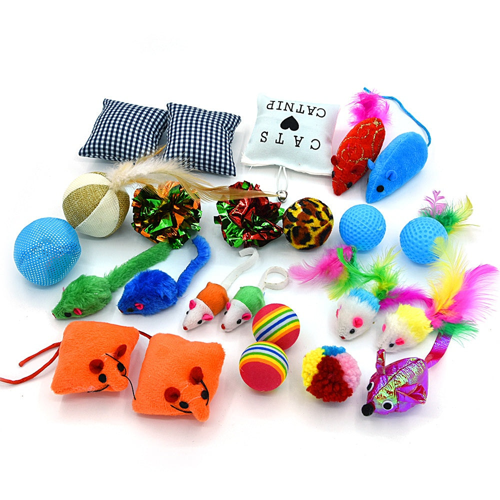 Katzenspielzeug-Set 24-teilig – Catnip, Regenbogenball & bunte Mäuse