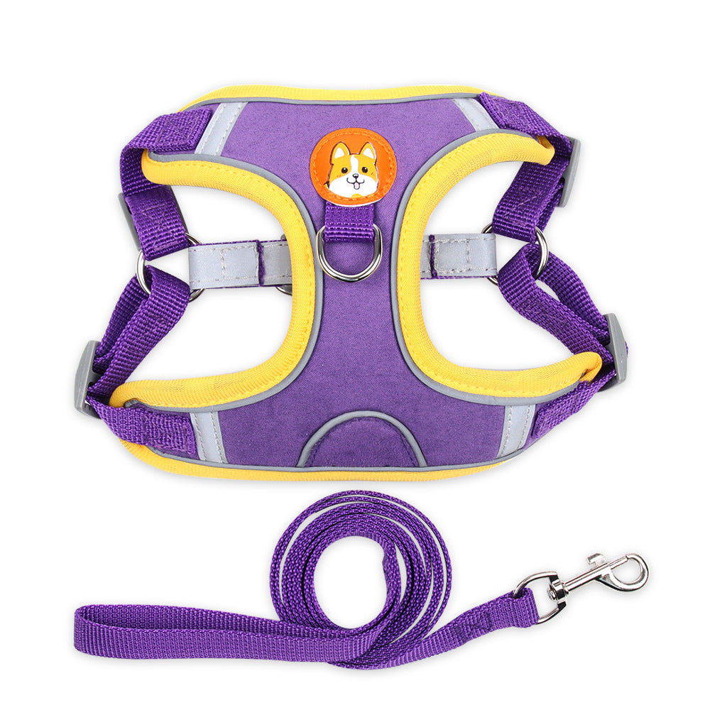 Hundegeschirr mit Leine – Wildleder, Reflektierend, S–XL