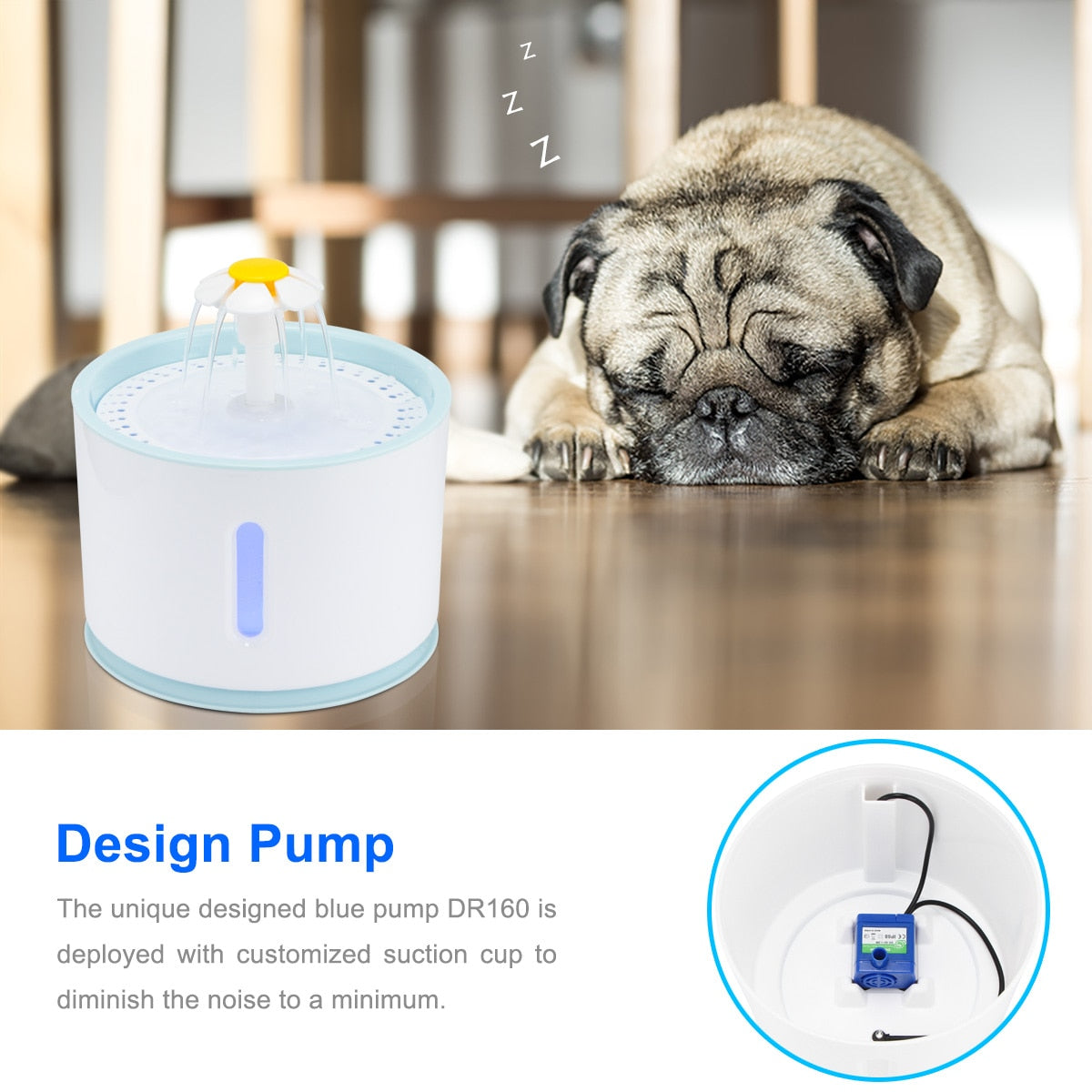 Trinkbrunnen für Katzen & Hunde 2.4L – LED, USB, Leise