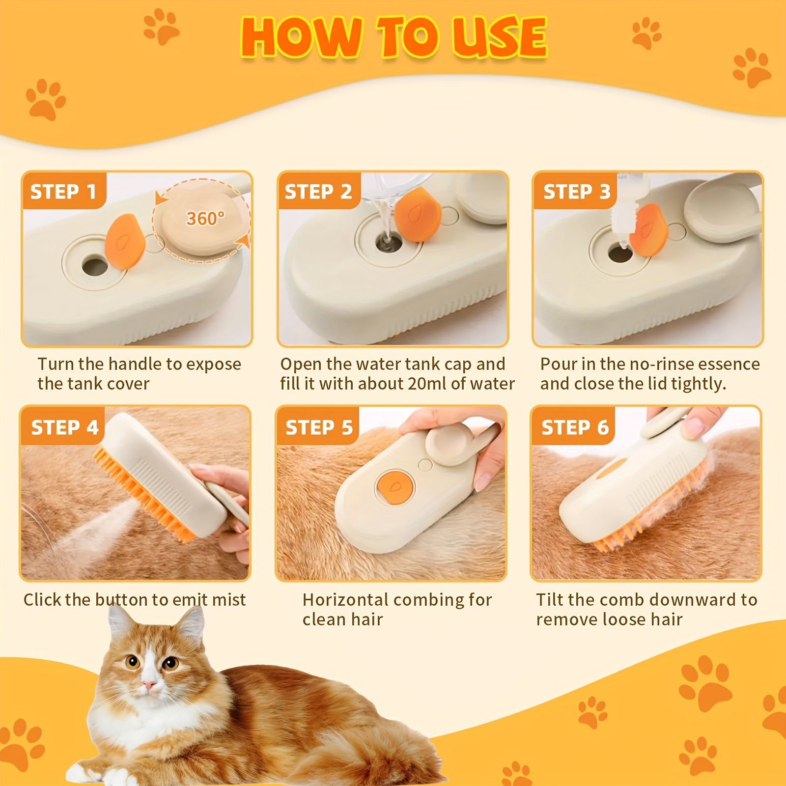 3-in-1 Aufladbare Dampfbürste für Katzen & Hunde