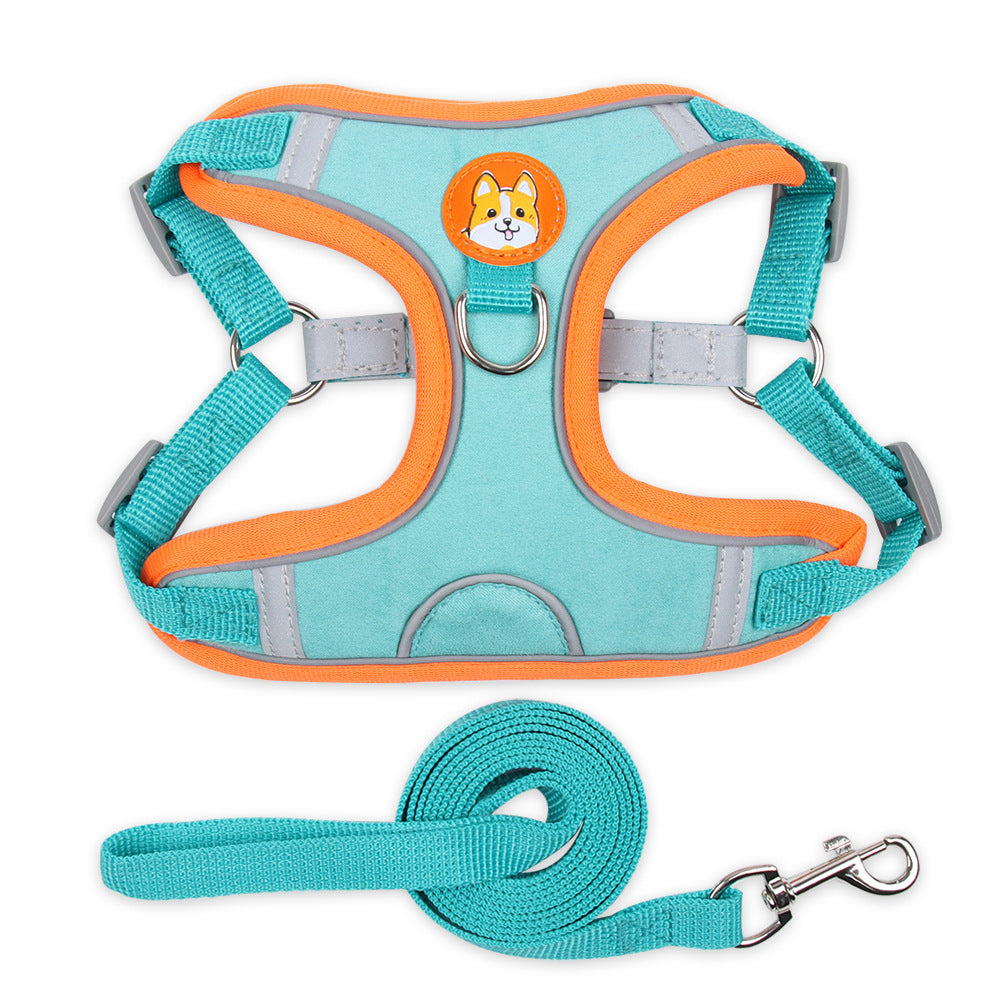 Hundegeschirr mit Leine – Wildleder, Reflektierend, S–XL