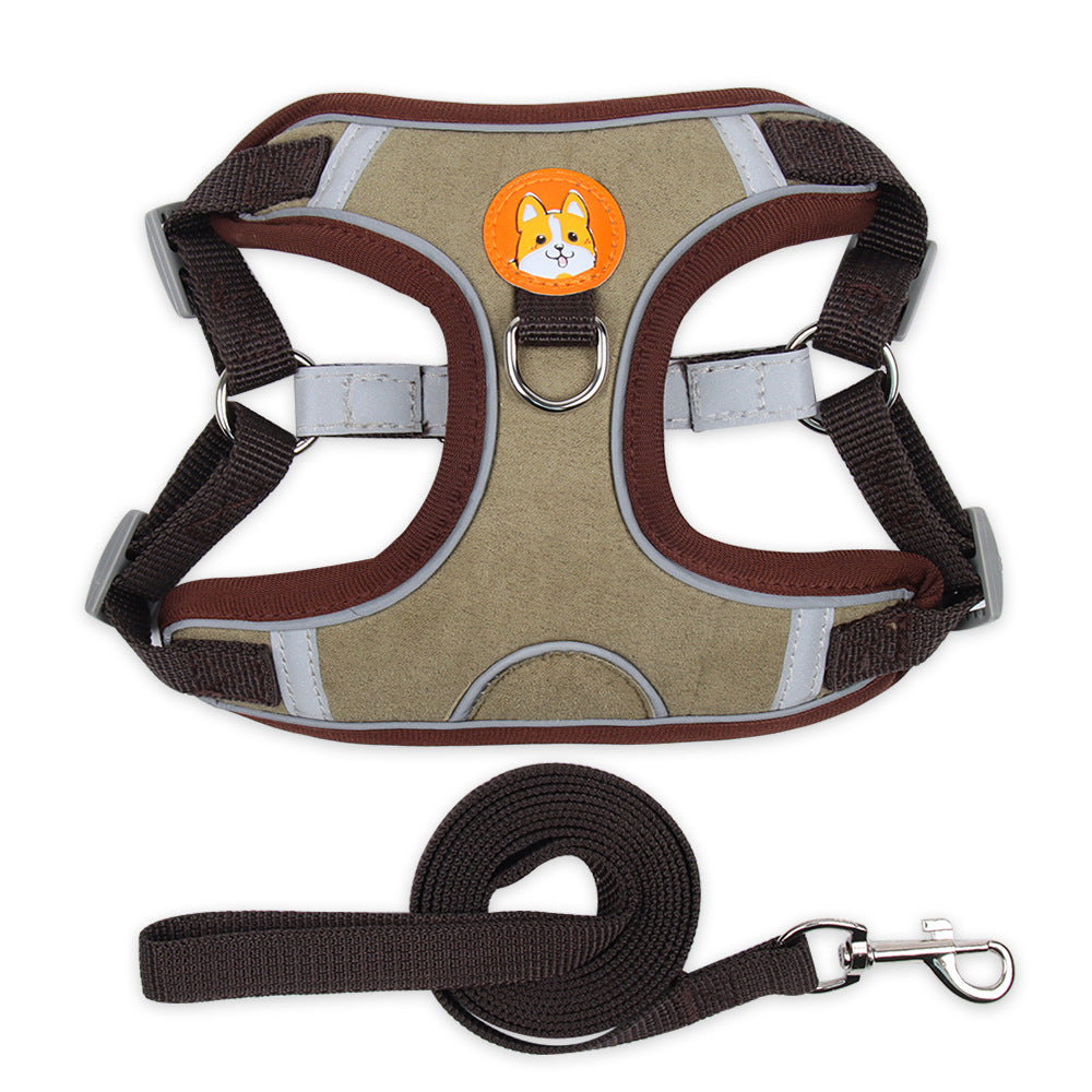 Hundegeschirr mit Leine – Wildleder, Reflektierend, S–XL