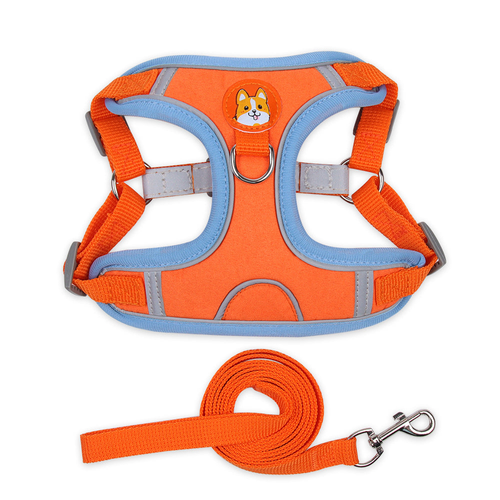 Hundegeschirr mit Leine – Wildleder, Reflektierend, S–XL