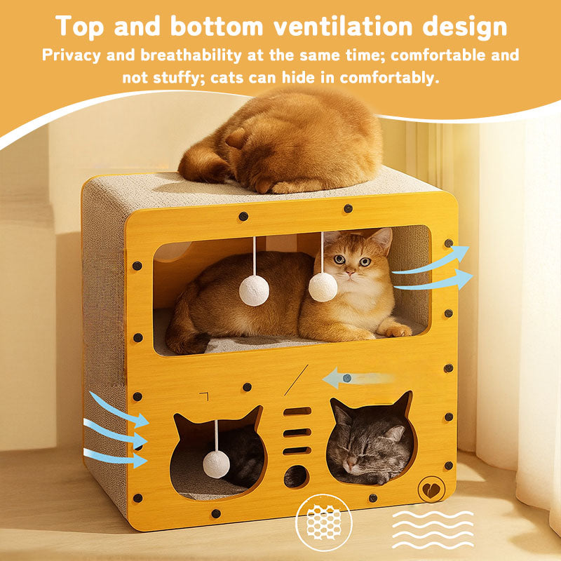 3-in-1 Katzenhaus – Bett, Kratzbrett & Liegefläche aus ökologischem Karton